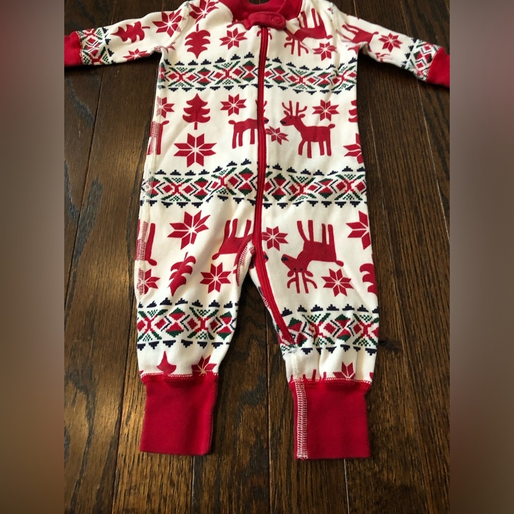 Hanna Andersson Infant 0-3M White/Red Reindeer Holiday Winter Themed One Piece - Picture 3 of 7